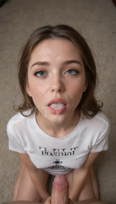 Beautiful, very young, ((34yo model on her knees)), messy hair, ((skinny face)), (detailed face:1.7), 34 year old, (young:1.6), ((wearing a t-shirt with the words "MOTHER'S SLUT")), kneeling, on the floor, cute tall, pale skin, skinny, thin arms, thin waist, thin legs, young adult, POV, looking up at viewer, point of view, tears in eyes, runny make up, mascara, fake eyelashes, perfect body, perfect feet, cute tall face, big eyes, gagging, gagged, deepthroat, eye contact, e body, cute tall ass, cum in mouth, cum on face, cum on ass, cum on feet, cum on back, cumshot, blowjob pov, bj pov, pov, blowjob, detailed skin, 8k, 4k, highly detailed, high res, high resolution, ultra realistic, ultra hd, natural lighting, cinematic, masterpiece, best body, best feet, best face, best arms, best legs, photorealistic, intricate details, sexy, intricate artwork masterpiece, ominous, matte painting movie postery, golden ratio, intricate, epic, vibrant, production cinematic character render, ultra high quality model, soft smooth lighting, soft pastel colors, showing pussy, facial, breasts, stomach, covered, in, perfect, <lora:Facials:.5>, sucking, cock, <lora:cockteaseLoRASDXL:.5>