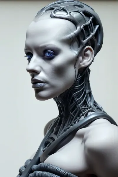 one very beautiful and intimidating Alien woman creature, (realistic human face with a lightly snake skin), ((smoky eyes)), (((full body shot))), +++, (her long hair are fine glass jellyfish), hypnotic look, ((elaborate and very detailed exoskeleton with reptile skin pattern that encloses the woman like a net)), female figure, ((futuristic High Heels)), (aggressive Pose), challenging pose, (high detailed), best textures, (high realistic), reflections, masterpiece, 8K resolution, (high quality), brilliant and natural colors, cinematic lighting, <lora:alienskin:.5>, borg, cyborg, bald, gray, skin, veins, metal, armor, cable, eyepatch, <lora:race_st_borg:.5>