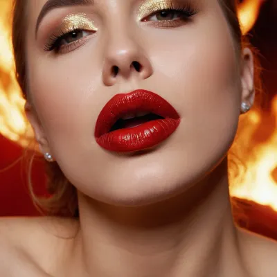 Extreme detailled lips, 8k, intricate details, vulgar Russian slut, extreme detailled, focus on lips close up, glossy dark red lips, extreme close up, oversized fake lips, massive explosion with fire in the background