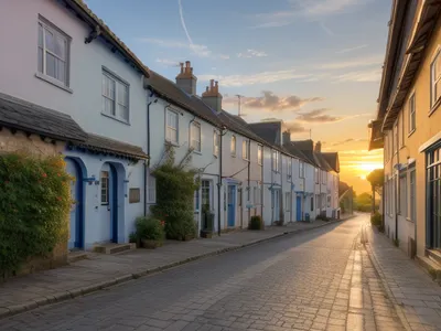 sunrise in medieva english town street