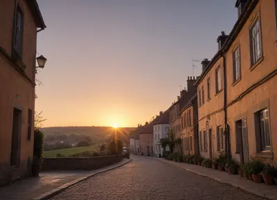 sunrise in medieva english town street