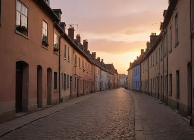 sunrise in medieva english town street