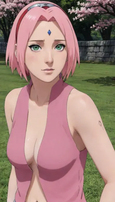 19 year old nude petite anime girl, Sakura Haruno, open clothes, small boobs, small vagina, tiny nipples, line drawing lineart, 2D, sketch. Sakura, Haruno, Beautiful, Cute, Pic, diamond-shaped forehead mark, Anime-style, foreshortening art, Cherry, Blossom, sleeveless, small breasts, on, grass, (boruto_sakura_xl, pink, hair, haruno, sakura, green, eyes), (anime, coloring, red, hairband, facial, mark, forehead), <lora:Sakura_Haruno_Best1_Edited:1.2>, <lora:Boruto_Sakura_XL:.3>
