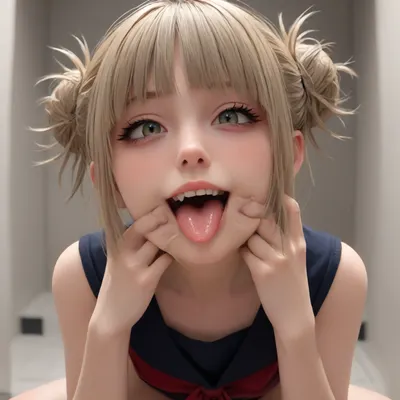 use hentai art style of extremely low view looking up at the pussy of 18 year old Japanese girl with blonde hair buns on the side of her head and wearing a Japanese school girl uniform with a very crazy look in her eyes and an extremely evil smile on her face squatting and lifting her uniform skirt to show her shaved open pussy peeing a huge amount of pee in a Washiki toire of a Japanese school bathroom, location is Japanese school bathroom with squat-toilets, evil face, smile with tongue out and sharp teeth, crazy yandere, Himiko Toga yameroyandere, t0g4vx, mhuni34_clothes, tongue, out, ahegao, drool, <lora:yameroyandere:2>, <lora:togavx01-10:.8>, <lora:UniformLoraXL-000005:.8>, <lora:Tongue out_SDXL:1.9>, <lora:ahegao_mr_chrisma:1.6>
