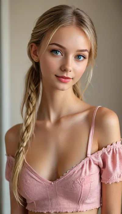 ((Close-up girl)), (((very skinny))), upper body, (((very petite young girl))), (((small snub nose))), (big eyes), super realistic photography, perfect lighting, (best shadow), 8K, UHD, clear image, (best lighting), highest quality, super detailed images, fine details, high resolution, 8k wallpaper, masterpiece, wide angle, super detailed NSFW clothing, super detailed photography, (((very cute face))), very petite, very young, seductive Russian girl, (((18 years old))), ((smirk)), (((very long blonde hair messy thin pigtails))), (((shiny skin))), very young girl, long hair, (((blush))), (lipstick), microchest, tiny crop top, garter belt, (((Long nipples))), (((standing))), (((tiny micro skirt))), visible panties, (((Flashing Tits))), (((shirtlift))), ashlynn_spektre_xl, <lora:MJ52:.7>, <lora:Realism_Lora_By_Stable_yogi_SDXL8.1:.4>, <lora:attractive_notrigger:.5>, <lora:()Ashlynn Spektre XL:.8>