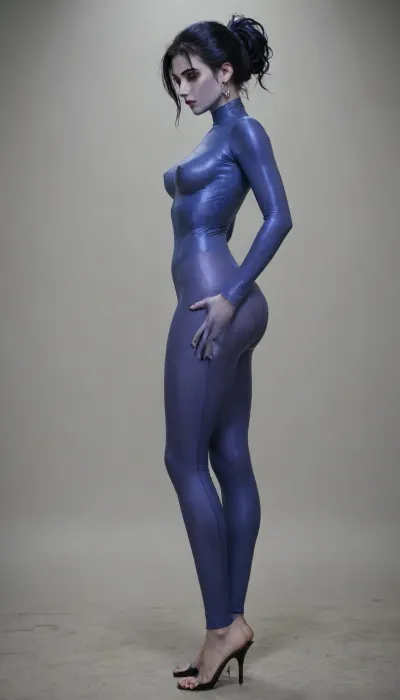 Widowmaker from overwatch, tight clothes, side view, tits, full body view