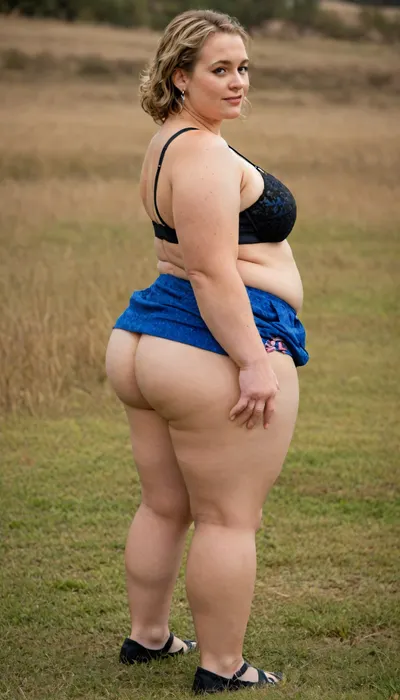 masterpiece, best quality, A fat, obese overweight mature 55 years old blonde woman standing In the Tall grass. Her huge, round ass is visible from the Tall grass. Full body photoshoot. Side view, [brown/black/white], off1c3l4dyfl, woman, in, pink, shirt, and, black, skirt, is, sitting, standing, a, colorful, bra, showing, <lora:off1c3l4dyfl:.8>