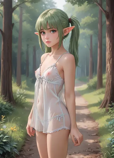 Fioritura dell'incanto: una piccola principessa dell'elfo nella foresta illuminata dal sole