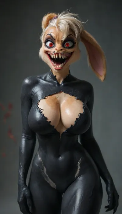((((Lola bunny)))), solo, ((((((anthro venom face body:2)))))), big breasts, score_9, score_8_up, score_7_up