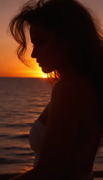 ziprealism, score_8_up, score_9, (profile, silhouette, backlighting, Chiaroscuro:1.5), (medium closeup shot, rule of thirds:1.2), (sharp focus, high saturation, high contrast), (90s esthetics, vaporwave sunset color palette:1.4), (beautiful woman, confidence, poise, sexy pose), (long hair), (ocean boardwalk:1.2), <lora:add-detail-xl:.8>, igbaddie, <lora:igbaddie-XL:.2>
