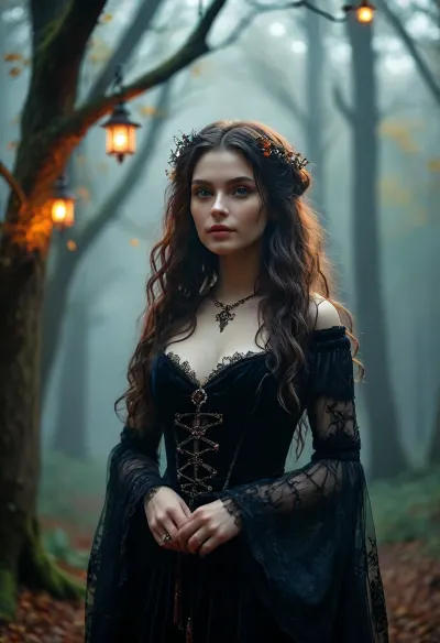 Rating_explicit, score_9, score_8_up, score_7_up, a # Weekly Event 57, "Salem witch" 🧙🏻‍♀️ 🪄 *Dive into the mysterious world of the Salem witches with our new challenge, featuring a beautiful witch girl as the main character. Imagine the atmosphere of an enchanted forest, shrouded in mist, with flickering lights and the whispers of ancient trees. Our heroine is a charming witch with long, flowing hair that shimmers in all shades of the night sky, and deep eyes filled with secrets. She is adorned in an elegant gown of dark velvet, embellished with mystical symbols. Use this inspiration to create stunning works, NSFW, <lora:MJ52:.8>