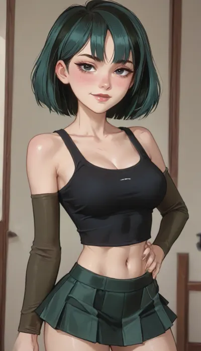 score_9, score_8_up, score_7_up, score_6_up, smirk, horny expression, ((Gwen From Total Drama:1.4)), (black long sleeve tank top, and mini-skirt), big cleavage, style anime, inspired illustration, ratatatat74, <lora:ratatatat74-000050:.6>, <lora:outline_xl_kohaku_delta_spv5x:1.4>, <lora:cartoon_stickers_xl_v1:.5>, <lora:NEOTOKIOXL_0.2_RC:.4>, <lora:AshMilkshake_Illustrious_v1:1.5>