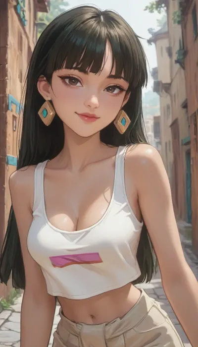 score_9, score_8_up, score_7_up, score_6_up, smirk, horny expression, (Chel Road Eldorado from Total Drama Style:1.4), (white tank top, and mini-skirt), big cleavage, big tits, style anime, inspired illustration, ratatatat74, <lora:ratatatat74-000050:.6>, <lora:outline_xl_kohaku_delta_spv5x:1.4>, <lora:cartoon_stickers_xl_v1:.5>, <lora:NEOTOKIOXL_0.2_RC:.4>, <lora:AshMilkshake_Illustrious_v1:1.5>