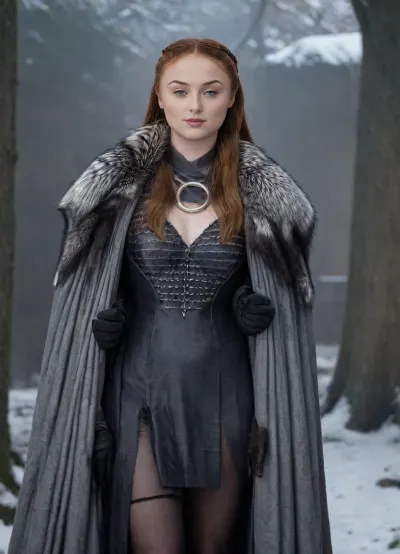((Beautiful Sansa Stark from game of thrones:1.4)), big sexy breasts, in a poor black cape with a hood thrown over a rich dress, (no panties:1.2), the hem of her dress is pulled up, sexy cleavage, lace filigree of bright, (the dress is raised, showing black stockings and blonde extremely hairy pussy:1.3), rich color. Super clear, highly detailed watercolor, glaze technique, plus colored alcohol ink, style of V. Vasnetsov, long braided blonde hair, sexy black long gloves, In her hand is a large Valerian steel sword, A wolfskin is draped over her shoulders, ((a large wolf stands at near her)), she stands there confidently, looks seductive, next to her stands a big snow-white wolf from games of thrones, show whole body in the picture, castle, (Realism:1.8), (Beautiful big breasts:1.2), open hairy pussy, (hairy pussy:1.3), sns, woman, she, has, red, long, hair, braded, wearing, crw, outfit, black, armor, dark, tunic, queen, of, the, north, gown, battle, Young_woman, extremely waist, perfect skin, extremely high detailed, thick bimbo lips, pink lips, blonde, blue eyes, perfect face, nude, ((her personality and behavior is feminine, flirtatious, beguiling, and slutty:1.2)), wolf, (((she is posing in a sexually explicit way, she desperately wants the viewer to fuck her:1.2))), NSFW, Hardcore, XXX, (uncensored. Perfect small curved ass), skirt lift, <lora:add-detail-xl:.9>, <lora:sansa stark SDXL - sns woman:1.3>, <lora:708827_training_data:1>