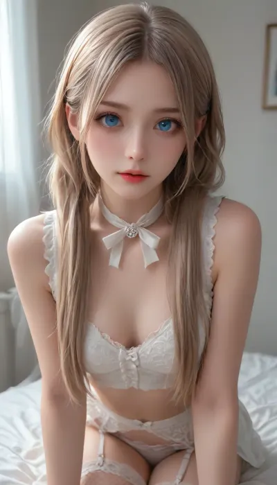 Close-up photo in Raw format, (you can see boobs:1.3), 8k uhd, high quality, high resolution, ultra-detailed, professional photography, photorealism, realistic, beautiful sexy skinny petite supermodel girl, image of a French maid, beautiful face, long pigtails with bows, long hair, seductive face, make-up, light lipstick, perfect body, the whole figure is visible, garter belts, clothes, garter belt, bright, (blue eyes), light brown hair, (((fishnet stockings))), <lora:reallora1:.5>, <lora:Oxygen girl_SDXL1.0:.5>, <lora:CoraXL:.5>, <lora:karina_sdxl_v10:.5>, <lora:GarterbeltXL:.5>