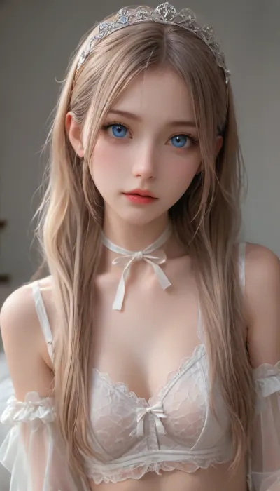 Close-up photo in Raw format, (you can see boobs:1.3), 8k uhd, high quality, high resolution, ultra-detailed, professional photography, photorealism, realistic, beautiful sexy skinny petite supermodel girl, image of a French maid, beautiful face, long pigtails with bows, long hair, seductive face, make-up, light lipstick, perfect body, the whole figure is visible, garter belts, clothes, garter belt, bright, (blue eyes), light brown hair, (((fishnet stockings))), <lora:reallora1:.5>, <lora:Oxygen girl_SDXL1.0:.5>, <lora:CoraXL:.5>, <lora:karina_sdxl_v10:.5>, <lora:GarterbeltXL:.5>