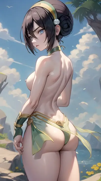 (masterpiece, best quality:1.2), lyco, (atla_tophbeifong-10:1), cowboy shot, solo, 1girl, toph beifong, blind, expressionless, short hair, hair bun, hairband, grey eyes, (little_girl), ((absolutely naked)), masterpiece, best quality, (Front and back view), 360 degree view, (simple backgound), <lora:atla_tophbeifong-10:.5>, <lora:TOPH-V2:.5>, <lora:character-sheet-03:.7>