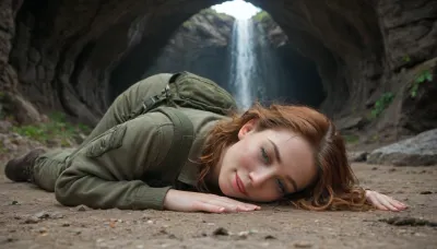 view from below

insanely detailed photo of Irish redhead girls, (lying face down), very freckled tall cute readhead girls, 18 years old, hypnotized loving brown eyes, extrem detailed extrem long red wild wet curly hair with sidelocks, very happy smile, on the rocky floor deep inside a dark cave, sleeping deeply after finding refuge from a storm. Next to her lies a well-worn red hiking backpack with visible straps and pockets, showing signs of a rugged journey. She is dressed in outdoor gear, a lightweight, weathered jacket, hiking pants, and sturdy hiking boots, with subtle dirt and scuff marks that reflect her recent struggle through harsh conditions. Her Clothes are partly off or pulled down. A huge cum load has been dumped on her face during her deep sleep, The cave interior is dim and textured with jagged rocks, while soft beams of sunlight filter through cracks, highlighting the dust particles in the air and casting a faint glow on her gear. A huge cum load has been dumped on her face in her deep sleep. In the distance, the cave exit glows brightly, revealing a sunny, vibrant landscape of greenery and blue skies outside, contrasting the cave’s dark safety with the inviting brightness beyond.