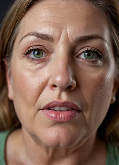 Photo of a pretty obese woman with beautiful eyes, ((Nikon Z8)), realistic matte skin, wrinkles, skin texture visible, (sharp focus), (high quality), (face visible), ((Detailed Face and Eyes)), ((Armenian woman)), ((full-frame photo)), lustful eyes, (long light brown hair), (highly detailed hair), (realistic), soft focus, analog look, insanely detailed, highest quality, green eyes, looking at viewer, (mouth open:1.3), (realistic:1.3), (shadows:.9), film camera, analog, photo, film grain, realistic face, full lips, perfect face, Photo of a 65 year old mature woman, <lora:chest_adjust:.7>, <lora:add-detail-xl:.8>, <lora:DetailedEyes_V3:.5>, kissing