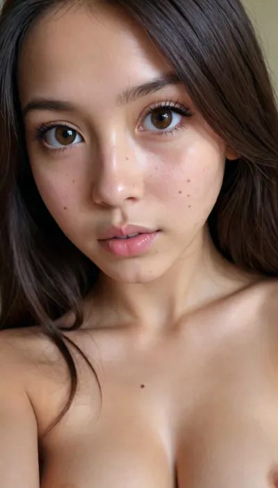 Beautiful 8-year-old Asian-girl, Iphone shot, amateur selfie, gorgeous young girl, long black hair, brown eyes, freckles everywhere, tight and firm, 18 years old girl, naked, very slim girl, Best quality, realistic, slim waist, nice tits, very youthful tits, very perky tits, small and perky areolas, perky nipples, full large breasts, proudly presenting her beautiful breasts, Looking at the camera, fresh face, shy look, very petite girl, very detailed, full body view, looking at me