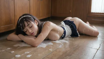 (Hyuuga hinata), highly detailed face, cute, teenager, (young:1.8), well tanned skin, dark tan, french maid outift, torn dress, big butt, lying on kitchen floor, passed out, asleep, eyes closed, knocked out, head leaning against cabinet, left for dead, used, abused, degraded, defiled, humiliated, covered in excessive cum, cum drenchhed, cum all over her body, cum on clothes, cum covered face, face drenched in cum, cum in hair, super massive cum puddle, lots of cum, cum on breasts, extreme cum play, cum on thigh, cum on hair, cum on face, cum dump, excessive cum, huge creampie, (cum covered:2), woman, cum, on, face, maid, hhwiafu, full body view, <lora:JustCum:1.1>, <lora:754990_training_data:2>, <lora:xl_cute_maid_dress-1.0:1.6>, <lora:Hinata Hyuuga:2>