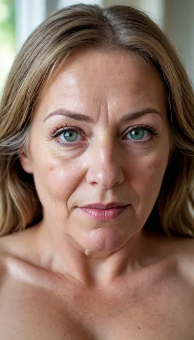 (male pov, holding penis), Photo of a pretty woman with beautiful eyes, ((Nikon Z8)), realistic matte skin, wrinkles, skin texture visible, cleavage, saggy, (sharp focus), (high quality), (face visible), ((Detailed Face and Eyes)), ((Norwegian Scandinavian woman)), ((full-frame photo)), lustful eyes, (long brown hair with silver streaks), (highly detailed hair), (realistic), soft focus, analog look, insanely detailed, highest quality, green eyes, looking at viewer, (realistic:1.3), (shadows:.9), film camera, analog, photo, film grain, realistic face, perfect face, Photo of a 65 year old mature woman, RAW photo, subject, (fine skin detail:1.1), 8k UHD, soft light, high quality, Fujifilm XT3, dynamic angle, (fat, obese, Fat, with a excited fat face, wrinkles, sagging, small breast), <lora:add-detail-xl:.8>, <lora:DetailedEyes_V3:.5>