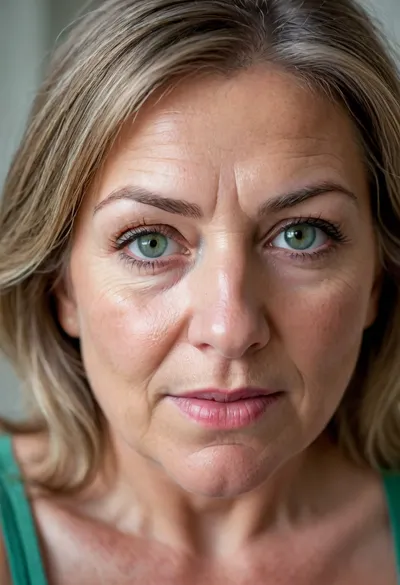 (male pov, holding penis), Photo of a pretty woman with beautiful eyes, ((Nikon Z8)), realistic matte skin, wrinkles, skin texture visible, cleavage, saggy, (sharp focus), (high quality), (face visible), ((Detailed Face and Eyes)), ((Norwegian Scandinavian woman)), ((full-frame photo)), lustful eyes, (long brown hair with silver streaks), (highly detailed hair), (realistic), soft focus, analog look, insanely detailed, highest quality, green eyes, looking at viewer, (realistic:1.3), (shadows:.9), film camera, analog, photo, film grain, realistic face, perfect face, Photo of a 65 year old mature woman, RAW photo, subject, (fine skin detail:1.1), 8k UHD, soft light, high quality, Fujifilm XT3, dynamic angle, (fat, obese, Fat, with a excited fat face, wrinkles, sagging, small breast), <lora:chest_adjust:.7>, <lora:add-detail-xl:.8>, <lora:DetailedEyes_V3:.5>