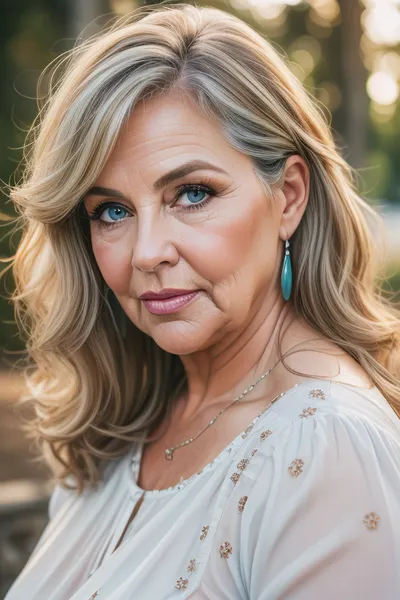 (obese), mature Woman named Lubica, stepaunt, gilf, fat, bbw, 65 year old mature women, brown hair with layered highlights, bright blue eyes, looking at viewer, ruddy cheeks, wrinkles, Chubby, Plump, Fat, Rolls, ultra realistic professional photography, detailed skin, detailed eyes, wrinkled face, (stretchmarks), RAW photo, subject, (fine skin detail:1.1), 8k UHD, soft lighting, high quality, film grain, Fujifilm XT3