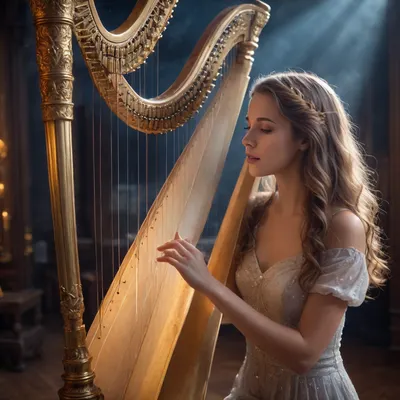a beautiful girl playing the harp made of stardust, <lora:Style_eyes _and_hair_XL-v2:.8>