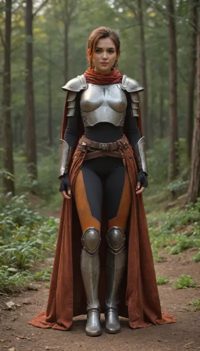 a girl dressed in dirty clothes of orange-red and black, and a painted cuirass with the coat of arms of the phoenix, orange-dyed armor, an iron breastplate, shoulder pads, leggings, a cloak with a hood and a scarf, long legs
woman, 18 year old model, girl, full body image, whole body in the frame, girl posing, full length, thin, the whole body is fully visible, standing, legs visible, (slender hips:1), (thin butt:1), textured skin, detailed and precise face, young facial skin, young girl 18 years old, beautiful and cute face, symmetrical face, triangular face shape, cute cheekbones, triangular jaw, small nose, sharp chin
small nose, sharp chin, girl with youthful facial features, round pupils of the eyes, large blue detailed eyes, eyes looking at the camera, large long eyelashes, blue eyes, eye highlight, red grunge lipstick, sharp lips, joyful smile, bright hairlines, hair in a ponytail, dyed bob hair, pixie cut, detailed hairstyle, expressiveness, (detailed face, detailed hair:1.1), 8k, masterpiece, a girl in the fire of ashes, the background is a huge oak trunk overgrown with moss, a green swamp, cold lighting, (StarCraft\), GLOWING, STYLE, WEAPON, SWORD, EARRINGS, glowing, butterfly, particle, mstltmrc, Mandalorian, style, <lora:EnvyCuteXL04:.5>, <lora:glowing_style_XL_16E_GPmixV_V1.7:.5>, <lora:mstltmrc:.5>, <lora:Mandalorian style:.5>