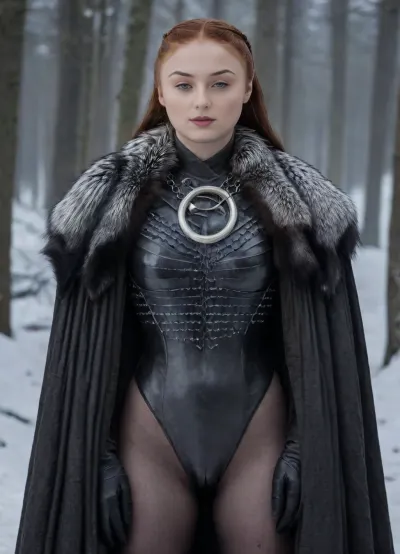 ((Beautiful Sansa Stark from game of thrones:1.4)), big sexy breasts, in a poor black cape with a hood thrown, (no panties:1.2), sexy cleavage, lace filigree of bright, naked tits, (naked, showing black stockings and blonde extremely hairy pussy:1.3), rich color. Super clear, highly detailed watercolor, glaze technique, plus colored alcohol ink, style of V. Vasnetsov, long braided blonde hair, sexy black long gloves, In her hand is a large Valerian steel sword, A wolfskin is draped over her shoulders, ((a large wolf stands at near her)), she stands there confidently, looks seductive, next to her stands a big snow-white wolf from games of thrones, show whole body in the picture, castle, (Realism:1.8), (Beautiful big breasts:1.2), open hairy pussy, (hairy pussy:1.3), sns, woman, she, has, red, long, hair, braded, wearing, crw, outfit, black, armor, dark, tunic, queen, of, the, north, gown, battle, Young_woman, extremely waist, perfect skin, extremely high detailed, thick bimbo lips, pink lips, blonde, blue eyes, perfect face, nude, ((her personality and behavior is feminine, flirtatious, beguiling, and slutty:1.2)), wolf, (((she is posing in a sexually explicit way, she desperately wants the viewer to fuck her:1.2))), NSFW, Hardcore, XXX, (uncensored. Perfect small curved ass), skirt lift, <lora:add-detail-xl:.9>, <lora:sansa stark SDXL - sns woman:1.3>, <lora:708827_training_data:1>