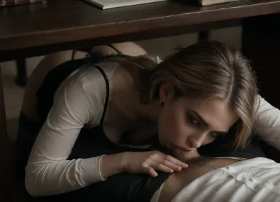 La tentation invisible

- Oui.

Emma travaillait comme secrétaire dans ce bureau depuis quatre ans. Elle était connue pour son efficacité et son professionnalisme. Aujourd'hui, cependant, quelque chose était différent quand elle était assise à son bureau. Son patron l'a appelée dans son bureau, mais quand elle est entrée, il semblait exceptionnellement agité. Il lui a demandé de s'asseoir, mais Emma a remarqué que la jambe de la table tremblait légèrement. Alors qu'elle prenait place, elle ne pouvait s'empêcher de remarquer que sa cravate était posée et sa chemise avait l'air qu'elle n'avait pas été boutonnée correctement. L'atmosphère dans la pièce était plus lourde, et Emma commençait à se sentir mal à l'aise. Son patron a commencé par poser des questions sur ses projets actuels, mais Emma a pu voir qu'il ne faisait pas vraiment attention. Ses yeux fléchissaient vers le sol, puis se redressaient rapidement. Elle s'est déplacée incomfortablement dans sa chaise, se demandant où ça allait. Puis, sans avertissement, il se pencha vers l'avant, et elle vit sa main atteindre sous la table. Le cœur d'Emma a commencé à courir alors qu'elle réalisait ce qui allait arriver.