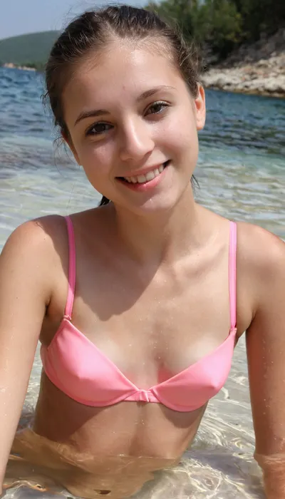 Bir anorexic vizyonu: Bir candid telezoom kristal açık croatian denizde yüzmek için genç bir kadının vurulması