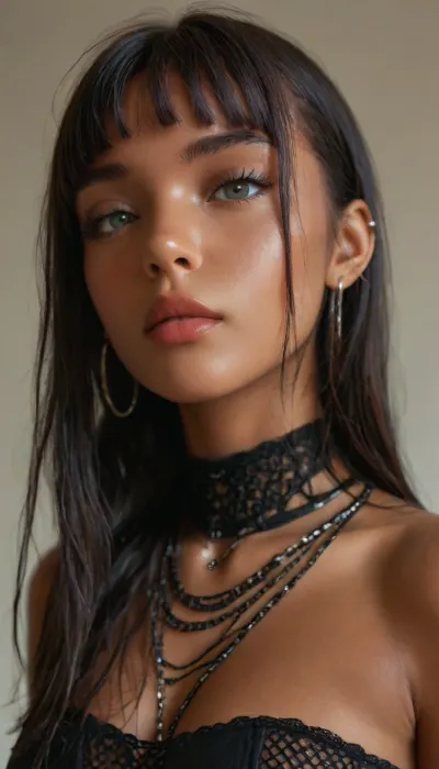 score_9, score_8_up, score_7_up, score_6_up, 1girl, (dark skin:2), goth makeup, black lipstick, ((very long black hair, fringe)), black tube top, black pantyhose, black fishnet, detailxl, igbaddie, <lora:MJ52:.8>, <lora:attractive_notrigger:.8>, <lora:igbaddie-XL:1.3>, 4ng3l, face, <lora:SDXL_BetterFaces-LoRA_v1:.8>