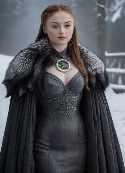 ((Beautiful Sansa Stark from game of thrones:1.4)), big sexy breasts, in a poor black cape with a hood thrown, (no panties:1.2), sexy cleavage, lace filigree of bright, naked tits, (naked, showing black stockings and blonde extremely hairy pussy:1.3), rich color. Super clear, highly detailed watercolor, glaze technique, plus colored alcohol ink, style of V. Vasnetsov, long braided blonde hair, sexy black long gloves, In her hand is a large Valerian steel sword, A wolfskin is draped over her shoulders, ((a large wolf stands at near her)), she stands there confidently, looks seductive, next to her stands a big snow-white wolf from games of thrones, show whole body in the picture, castle, (Realism:1.8), (Beautiful big breasts:1.2), open hairy pussy, (hairy pussy:1.3), sns, woman, she, has, red, long, hair, braded, wearing, crw, outfit, black, armor, dark, tunic, queen, of, the, north, gown, battle, Young_woman, extremely waist, perfect skin, extremely high detailed, thick bimbo lips, pink lips, blonde, blue eyes, perfect face, nude, ((her personality and behavior is feminine, flirtatious, beguiling, and slutty:1.2)), wolf, (((she is posing in a sexually explicit way, she desperately wants the viewer to fuck her:1.2))), NSFW, Hardcore, XXX, (uncensored. Perfect small curved ass), skirt lift, <lora:add-detail-xl:.9>, <lora:sansa stark SDXL - sns woman:1.3>, <lora:708827_training_data:1>
