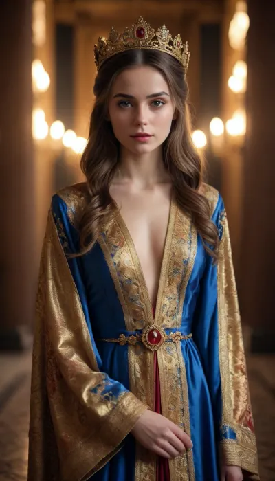 A 25-year-old girl in a royal robe