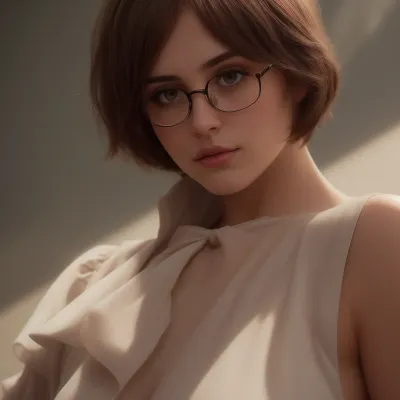 1girl Europian girl, looking at viewer, Full body view, 3D, realistic, a small delicate nose, soft rounded facial features, (but not chubby), large breasts, (tight cropped top), short gray skirt, brown natural hair, Warm eyes behind delicate glasses, messy shaggy Bob haircut, erect nipples visible through clothing, masterpiece, best quality, 8k, detailed skin texture, detailed cloth texture, beautiful detailed face, intricate details, ultra detailed, rim lighting, side lighting, cinematic light, ultra high res, 8k uhd, film grain, best shadow, delicate, RAW, <lora:ShenHe_TongRen:.8>