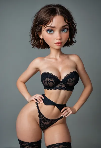 (Vanellope from Disney/Pixar:1.4), ((slutty version of outfit)), (), super sexy hourglass body, medium big breasts, big eyes, sexy makeup, black eyeshadow, lots of eyeliner, (slutty version of outfit:1.5), lace panties, stockings, EXOTIC, big fake lips, small waist, big butt, curvy, thin waist, <lora:MJ52:.8>, <lora:Rawfully Stylish v0.2_epoch_20:.8>, <lora:princess_xl_v2:.8>, green, eyes, blue, brown, perfecteyes, <lora:PerfectEyesXL:.8>