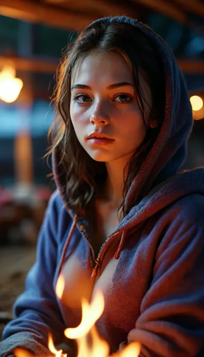 young brunette student beauty in a camp by night, super models, around a fire, fleece pants, hooded sweatshirt, medium perky breasts, toned body, athletic thighs, juicy ass, detailed faces, camp, fucked missionary, eye contact, view from side, intoxicated sleepy expression, cum shooting from my cock, cum on her body, sucking cock, ImgFixerPre0.3, detailxl, <lora:add-detail-xl:.4>, <lora:detailed_notrigger:.4>, <lora:MJ52:.4>