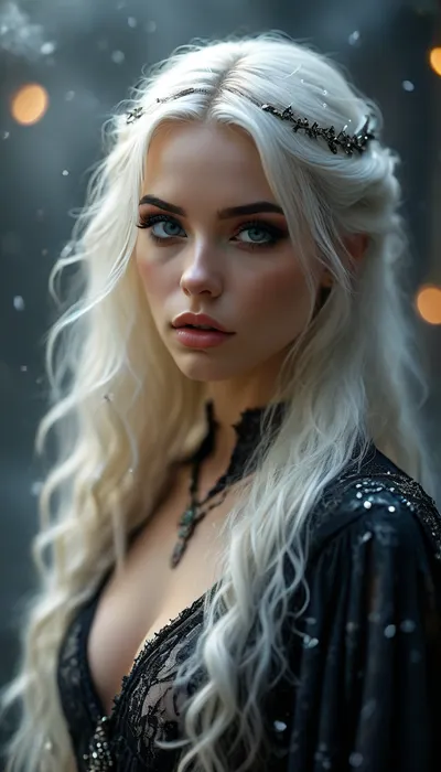 ziprealism, (evil sorceress wearing dark intricate robes, floating flakes of ash, mystical fog, eerie foreboding atmosphere:1.4), (f/2.8 shallow depth of field, creamy bokeh, flattering action pose, medium full shot, layered composition with subtle foreground, focus on eyes:1.4), (stark white hair, thick voluminous hair, intricate elegant hair style:1.4), (catchlights, sharp contrasting limbal rings, large expressive eyes, stunning eyes, long delicate eyelashes, charcoal eyeshadow, perfect eyes, slightly downturned eyes), (full lips, soft lips, moist lips, pouting lips), (porcelain skin, natural skin texture), <lora:MJ52:.8>, but, <lora:BUT_SDXL_SHS:.8>