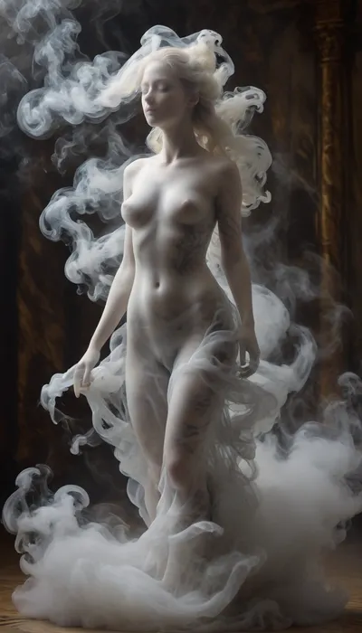 (masterpiece, best quality, ultra-detailed, cinematic lighting, 8k), (Ethereal marble Venus sculpture made of fog:1.2), myst, dissolved silhouette, curving hips and draped hair made of fog, translucent particles glowing with dawn light, volumetric atmosphere, detailed marble texture, artistic macro photography, shallow depth of field, minimalist composition, pale gold and pearl color palette, dark ancient museum background, chiaroscuro, (sculpture made of fog:1.3), in the style of MarbleStatueXL, mentixis, metix, msfg, fog, made, of, smoke, dress, sm0k3dr3ss, <lora:mentixis:.8>, <lora:fog_creatures_v4:.8>, <lora:Smoke_Shesh_Dress_XL:.8>