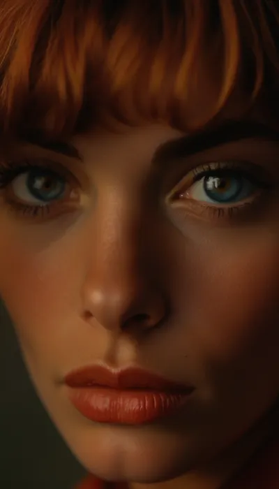 ziprealism, (Richard Avedon, style of Richard Avedon), (Vintage Kodachrome photograph, 1960s mod girl style, avant-garde fashion esthetic:1.6), (vibrant auburn hair, blunt bangs haircut, pageboy hair), (large expressive eyes, stunning eyes), (dramatic false eyelashes, white waterline eyeliner, doe eyes makeup), (catchlights, contrasting limbal ring), (subtle freckles, subtle vellus hairs, subtle skin imperfections:.4), (full lips, soft lips, moist lips), (smug, soft sexy smirk, delicate face), (face closeup, Dutch Angles, three-quarters shot, sharp focus, focus on lips), (maximum skin texture quality, ultrahd), but, <lora:BUT_SDXL_SHS:.8>, <lora:MJ52:.8>, <lora:bombshell_v2:.8>