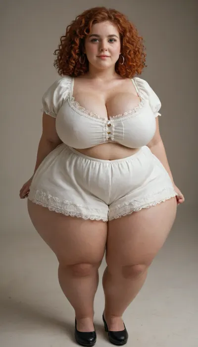 petite fat woman with massive breasts and hyper hips, massive cleavage, robust, wearing a dirndl uniform, red hair, green eyes, round face, big nose, wide nostrils, freckles, chubby, overweight, thick hyper ass, gigantic ass, hyper hips, (chubby:1.4), short