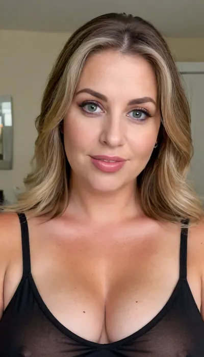 (obese:1.5), (mature:1.5), 60 years old chubby gilf, sagging, breasts, big nipples, dark areola, chavette, (wearing a black v-neck t-shirt), tanned skin, wavy silky balayage brunette hair with highlights parted in the middle, bangs, voluptous, (chubby mature face), glamour, cinematic, hyperrealistic, 5k, best quality, (8k, RAW Photo, Highest Quality), (Epic Realism), Hyper Realistic, (Detailed Eyes), (Superior Quality), Intricate Detail, Cinematic, plump lips, contouring makeup, smokey eyes, fake lashes, juicy lips, lipstick, Detailed, (film grain length, 135mm, f/2.8, DoF, bokeh, ultra-detailed skin, wrinkles, (perfect bright hazel eyes:1.2), intense seductive eye contact, looking at viewer, seductive eyes, skin pores, prominent limbal ring, high-contrast eyes, finely detailed features), (mouth open wide), smiling, epiCNegative, suntanned skin, BadX, wrinkles, no, bra, covered, puffy, nipples, dark, ghost, wide, <lora:nobrav1_SDXL:.5>, <lora:Nipples XL:.5>