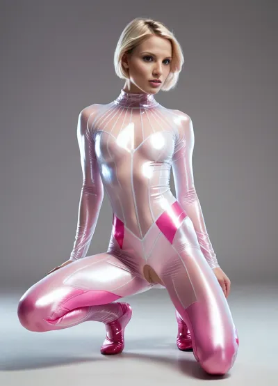score_9, score_8_up, Spidergwen, score_8, hyper-realistic, Belle, Gwen Stacy, naked, (transparent powered futuristic outfit:1.3), (white and pink bodypaint:1.1), white hood on shoulders, webslinger pose, style of stanley artgerm, artgerm style, white background, simple background, nsfw, real, realistic, spider-gwen, medium breasts, realistic skin, (ultra realistic sharp skin), (goosebumps:1.1), quad hd, raytracing, ambient occlusion, shaft of light, igbaddie, freckles, skin blemish, high leg leotard, (bare arms:1.2), female gymnast, (fat mons pubis:1.3), ((pussy peek:1.3)), see-through clothes, white and pink leotard, vagina in view, female pubic hair, pink pussy, perfect pussy, wide hips, small waist, arched back, from behind, wide stance, (bending over:1.3), muscular female, muscular thighs, bent over, (touching floor with hands:1.3), grabbing ankles, standing, (muscular thighs), defined leg muscles, defined muscles, long stomach muscles, tense stomach, <lora:add-detail-xl:.8>, <lora:edgFuturisticXL:1>