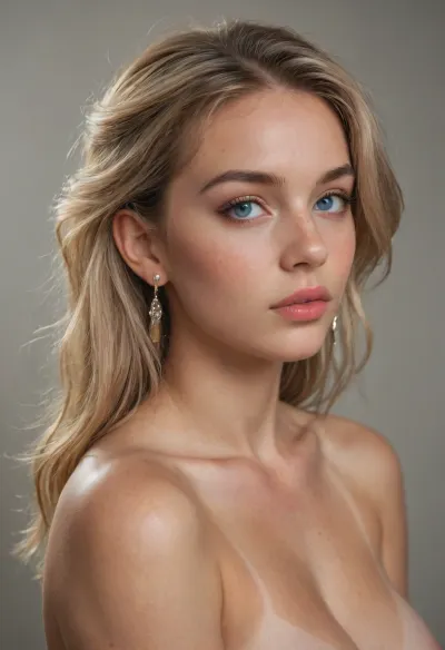 woman, 18 year old, Nude, blonde, sweet, tan lines, sunburnt, stunning blue eyes, always horny, athletic, big round ass, perfect face shape, beautiful lips, straight hair, body view, naturally beautiful, really athletic, earrings, huge boobs, super big boobs