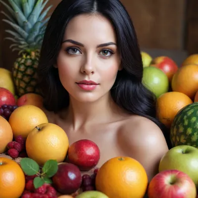 A woman various fruits. woman 32 years old with short neck, very long black curvy hair
#©KITTYART







#©KITTYART