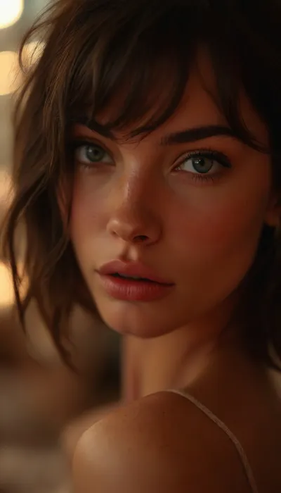 ziprealism, (intimate snapshot esthetic, French inspired, stunning French woman, cozy French bedroom), (adorable woman, soft smile, warm loving gaze, bashful pose:1.2), (f/2.8, shallow depth of field, creamy bokeh, extreme closeup shot, tight headshot, intimate facial portrait, Dutch Angles, focus on eyes:1.6), (glossy ink black hair, wispy bangs hair, thick voluminous hair, inverted bob cut hair, chic short hair, loose hair framing face:1.4), (catchlights, limbal rings, large expressive eyes, stunning eyes, perfect eyes, long delicate eyelashes), (classic French facial features, flawless porcelain skin, soft blush), igbaddie, but, <lora:igbaddie-XL:.4>, <lora:MJ52:.8>, <lora:BUT_SDXL_SHS:.1>