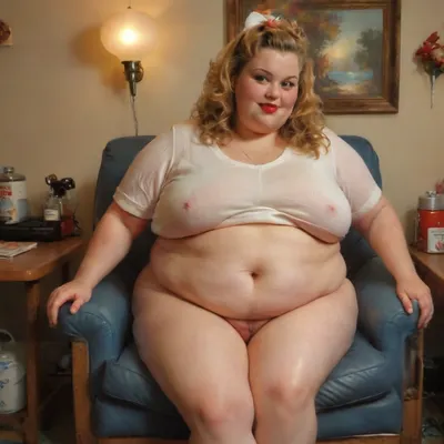 A pin-up style illustration of a young obese overweight, curve woman with a mid-20th century retro aesthetic. Full length. She has large expressive eyes, golden skin, soft wavy fire elemental hair in a 1950s hairstyle, and a cheerful or playful expression., Soft bright dim moody lighting, cinematic photo, Cyberpunk, A curvy bbw, fat, chubby, belly, nurse sits in an genicological chair on hospital and watches porn on a laptop and masturbates with a vibrator with her legs spread wide, side view, bright day, ring lamp, ((white disheveled hair)), (holding a vibrator in her hand between her legs:.8), legs spread, masturbation vibrator dreaming of sex, romance, film, bokeh, professional, 8k, highly detailed, She Pissed herself during orgasm, . Illustration is rendered in traditional pin-up painting style, (like Gil Elvgren), with warm tones and gentle shading, sagging, fire, elemental, style, of, Art, Frahm, denim, matte, shiny, inflatable, megachubsdxl, morbidly, obese, <lora:sagging-000015:2>, <lora:RPGFireElementalXL:1.5>, <lora:tbh210-sdxl:1.5>, <lora:megachubsdxl_13:.8>