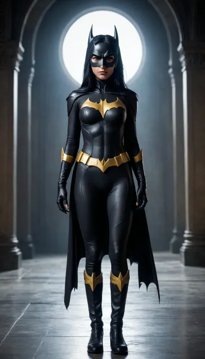 Cassandra Cain, Asian, Batgirl, full mask, full body view, long black hair.